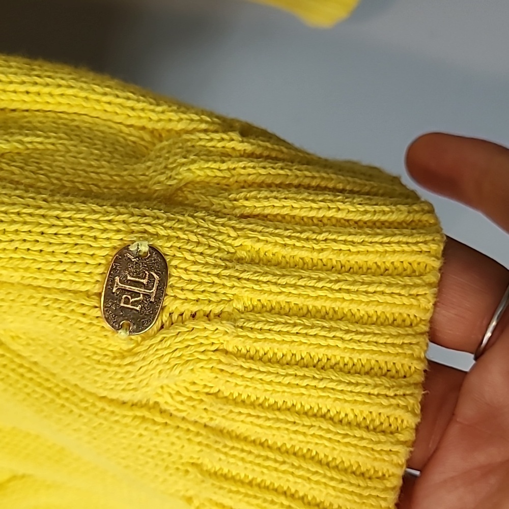 Ralph Lauren Long Cable Sweater Preppy Yellow Old Money Size Large Academia - Picture 4 of 7